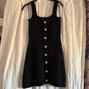 Zara Black Textured Mini Dress with Button Accents